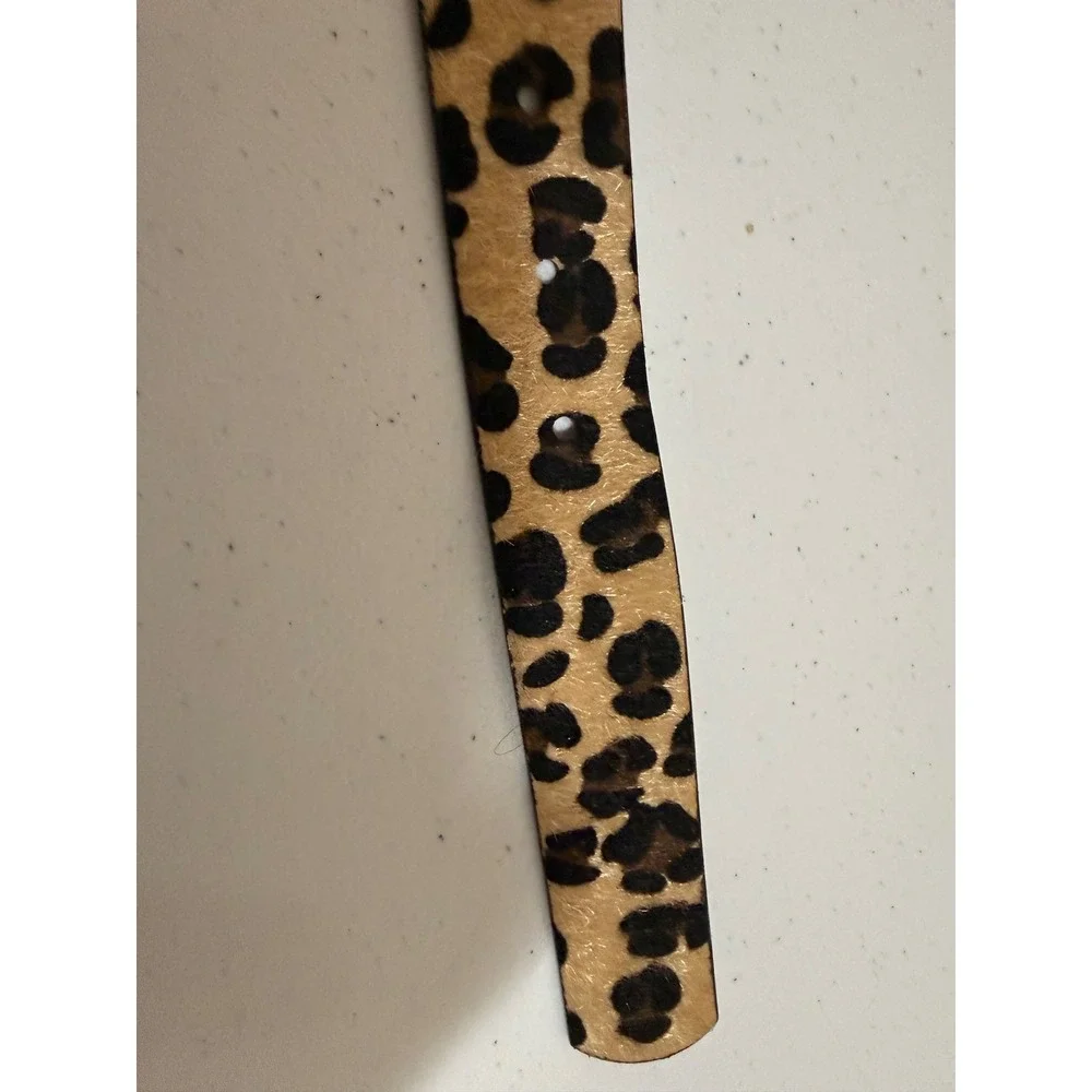 Leopard Print Belt Gold Round Buckle Tan Brown Animal Pattern Calf Hair Style